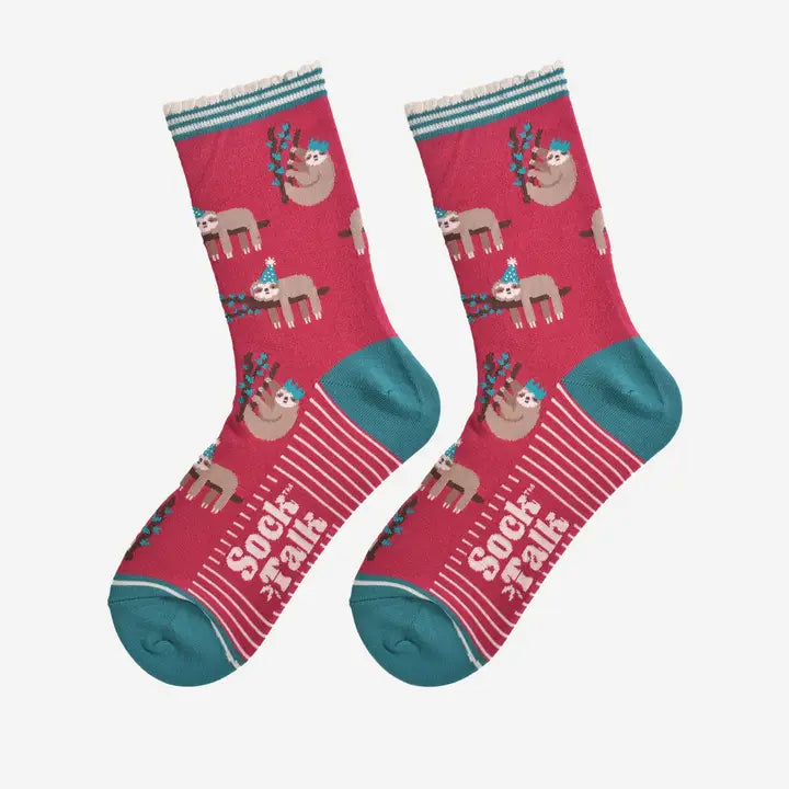 Women's Bamboo Socks - Christmas Sloths