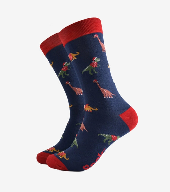 Men's Bamboo Socks - Christmas Dinos