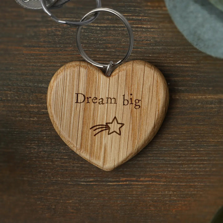 'Dream Big' Oak Heart Keyring