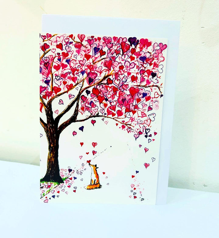 Fox Hearts Blossom Tree Card