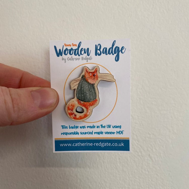 Ginger Cat Wooden Badge