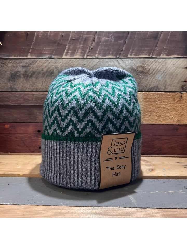 Green Herringbone Beanie Hat