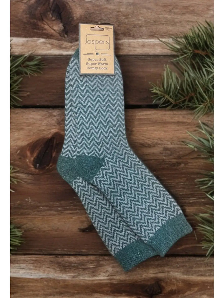 Handsome Herringbone Green Men's Cosy Knit Socks