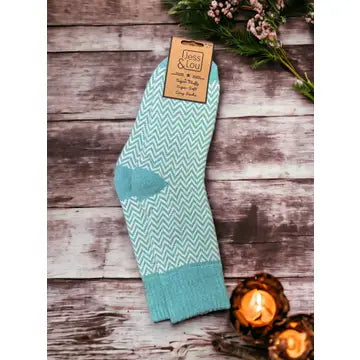 Hazy Herringbone Soft Cosy Ribbed Turquoise Socks