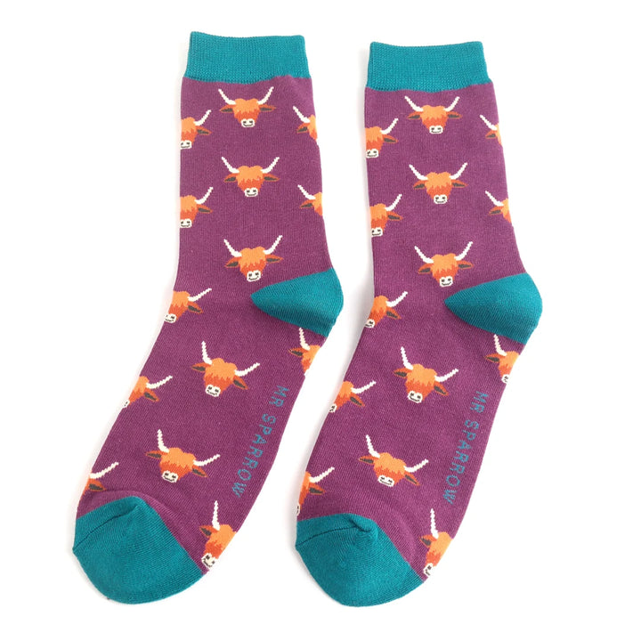 Highland Cows Mens Socks Purple