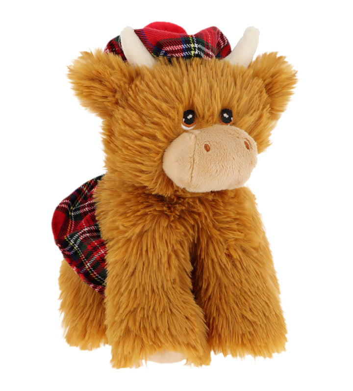 20cm Cuddly Highland Cow with Kilt & Tammy