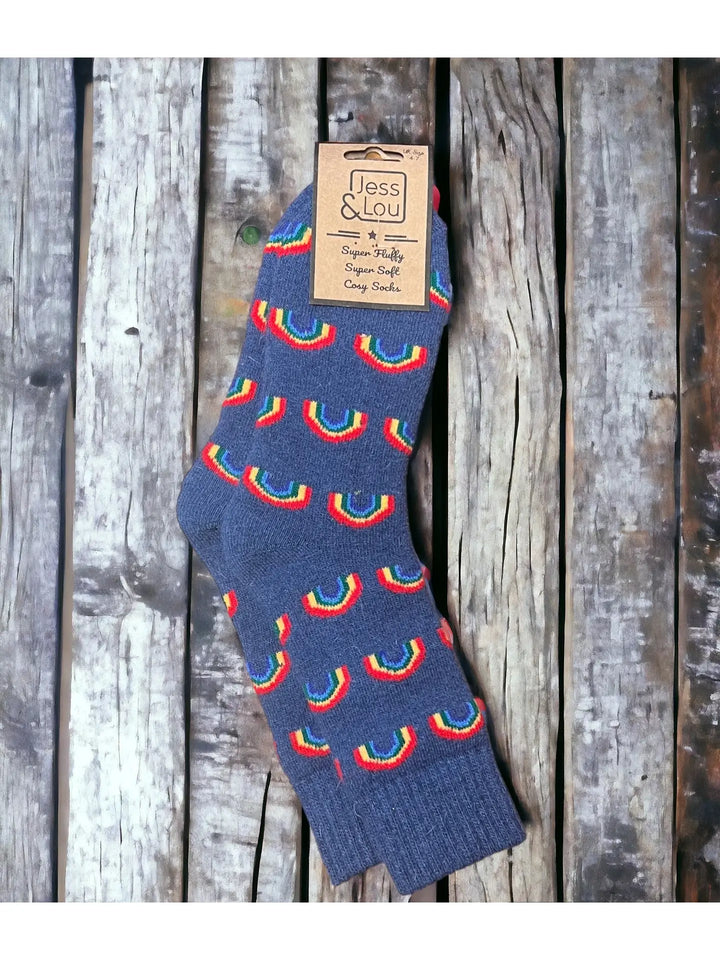 Radiant Rainbow Navy Cosy Knit Socks