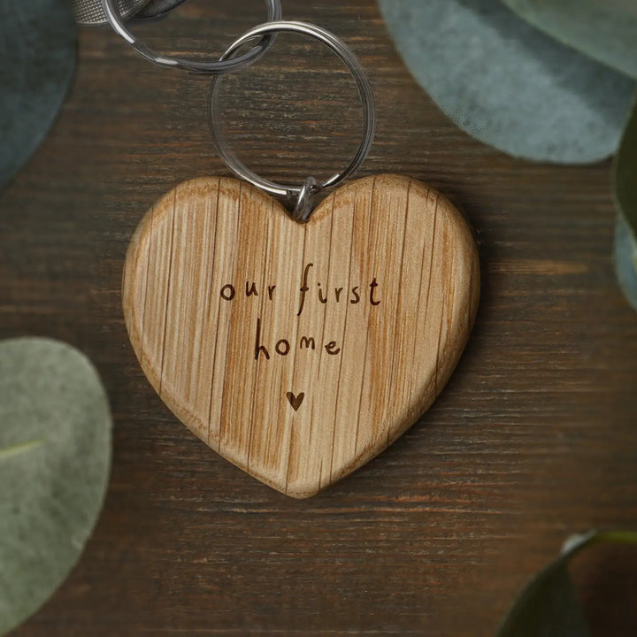 'Our First Home' Oak Heart Keyring