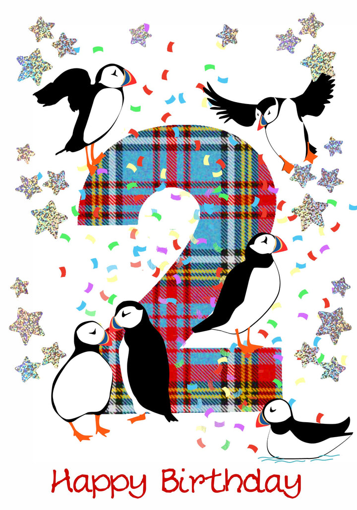 Scottish Childrens Birthday Card Age 2 Puffins