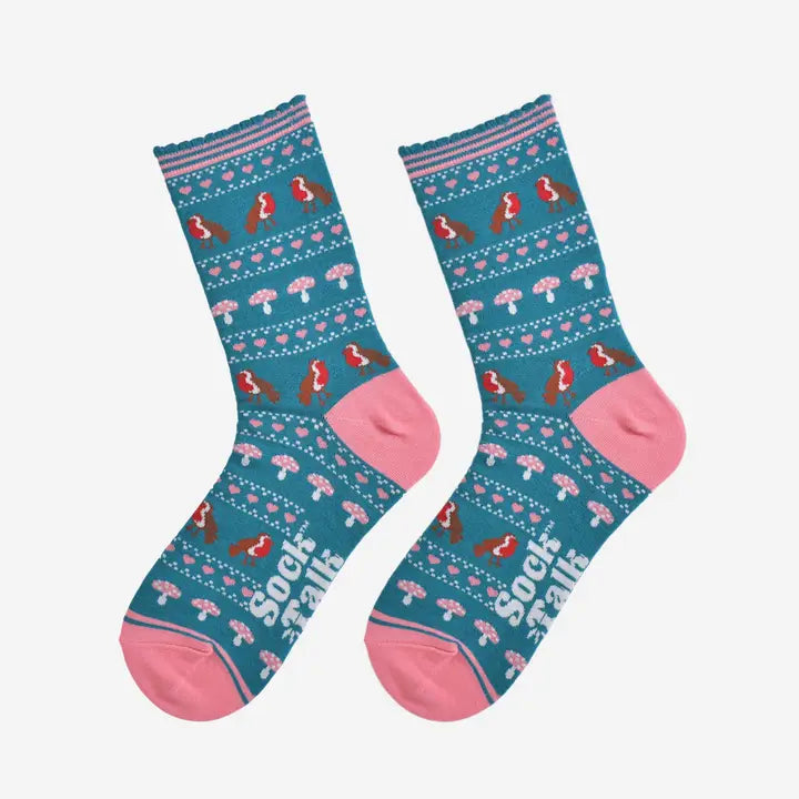 Women's Bamboo Socks - Cosy Fair Isle Robins