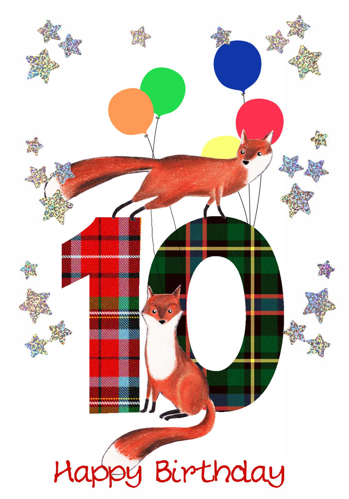 Scottish Childrens Birthday Card Age 10 Foxes