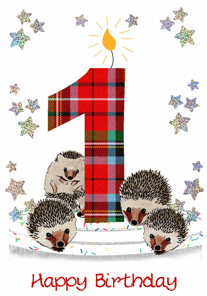 Scottish Childrens Birthday Card Age 1 Hedgehogs