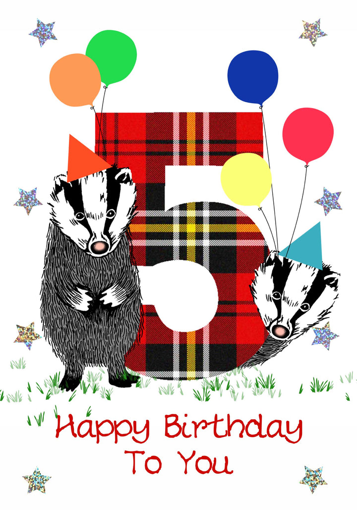 Scottish Childrens Birthday Card Age 5 Badgers