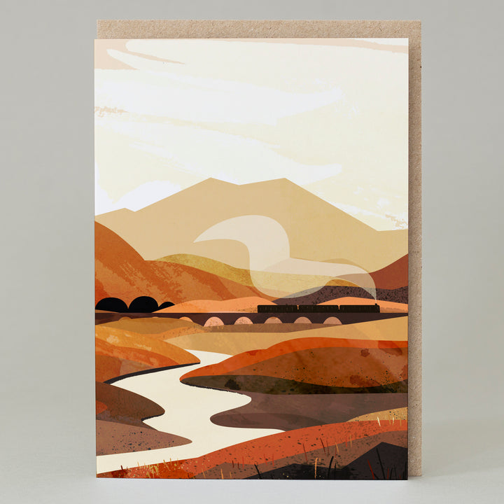 'Train sunset Landscape' Blank Scottish Card