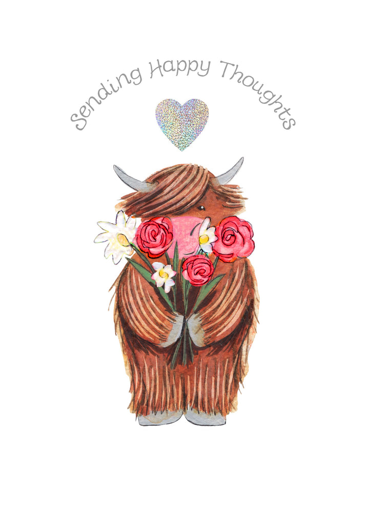 Sending Happy Thoughts Coo with Flowers Card