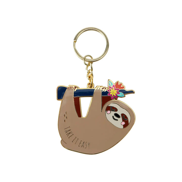 'Take it Easy Sloth' Enamel Keychain