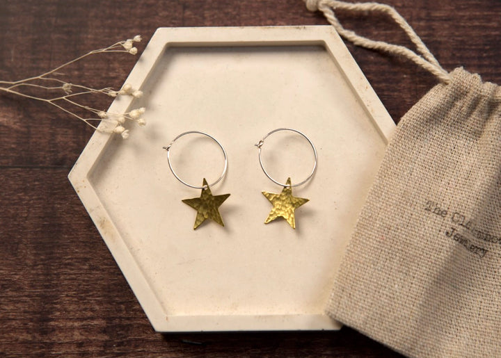 Brass Star Hoop Earrings