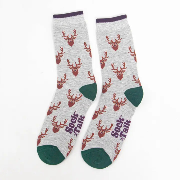 Men's Bamboo Socks - Grey/Green, Stag