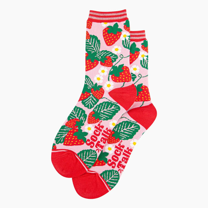 Women's Fruity Strawberry Print Bamboo Socks