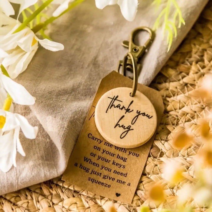 Little Thank You Hug Wooden Key Ring