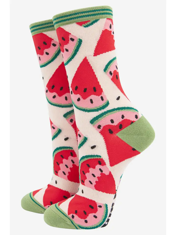 Womens Watermelon Slices Fruit Bamboo Socks