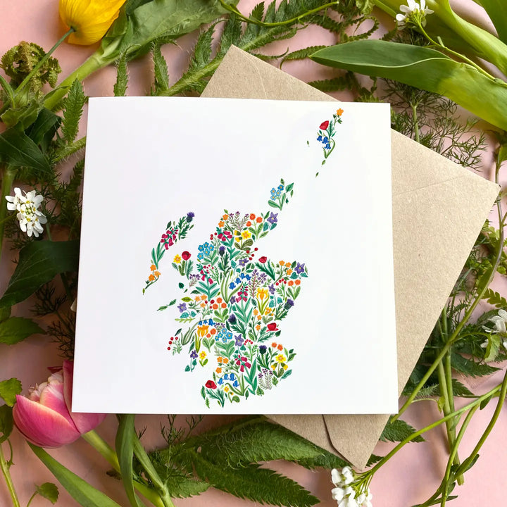 Wildflowers Scottish Map Blank Greeting Card