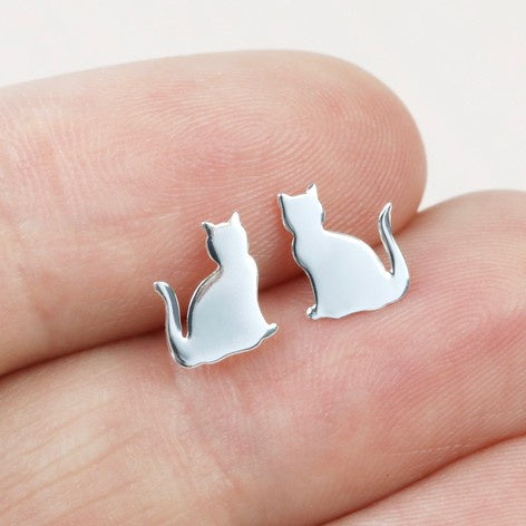 Tiny Cat Sterling Silver Stud Earrings