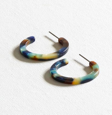 Ava Resin Tiny Hoop Earrings Blue