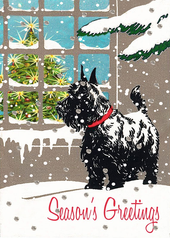 Scottie Dog Glitter Christmas Card