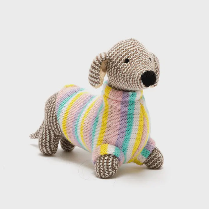 Knitted Pastel Sausage Dog Baby Rattle