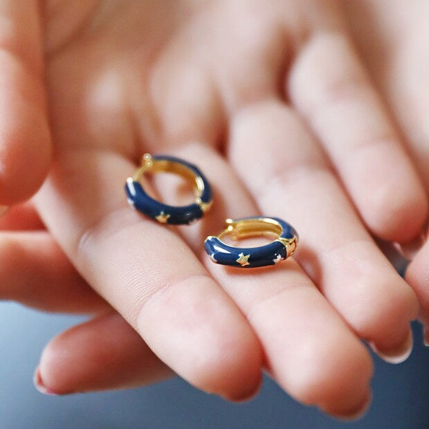 Starry Navy Enamel Hoop Earrings