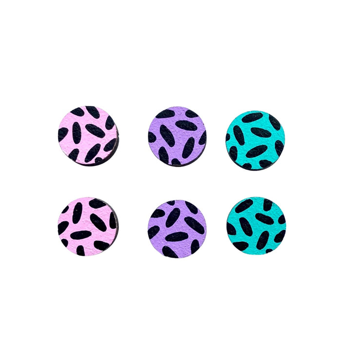 Pastel Dash Trio Mini Studs Earrings Hand Painted Wooden