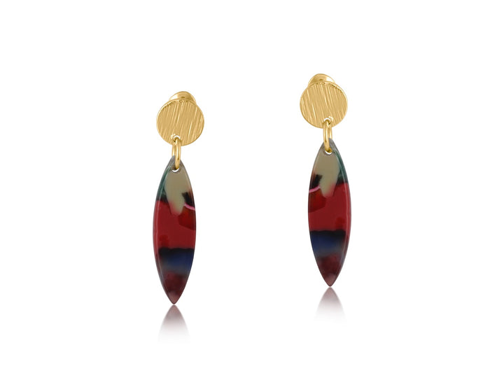 Camille Metal & Resin Drop Earrings Red, Blue & Grey