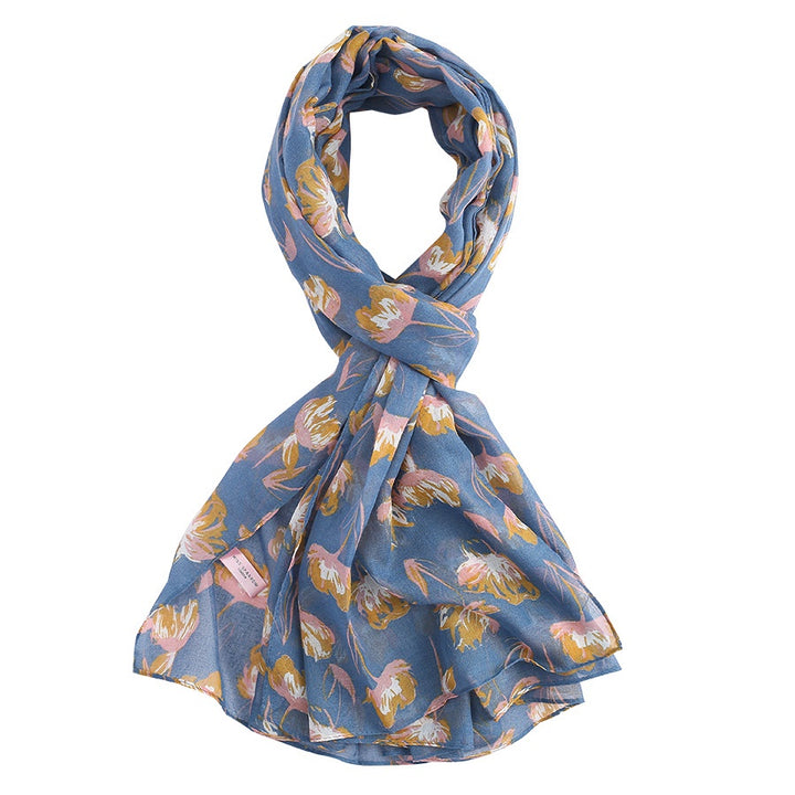 Open Tulips Scarf Blue