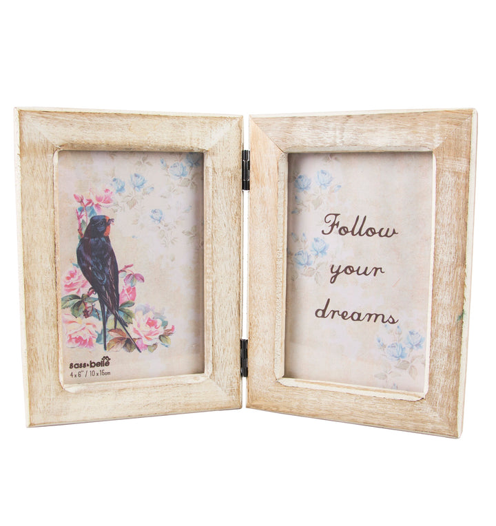 DOUBLE WHITE WOOD PHOTO FRAME