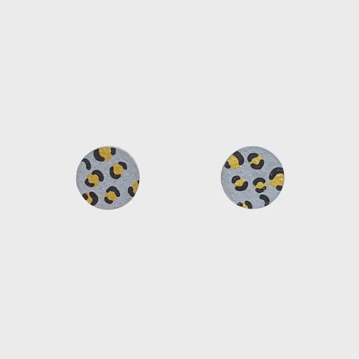 Mini Leopard Print Circle Studs Grey Gold